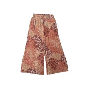 Easel Women's Patchwork Wide-Leg Pants- BOHO- Tan & Orange Daisy Print